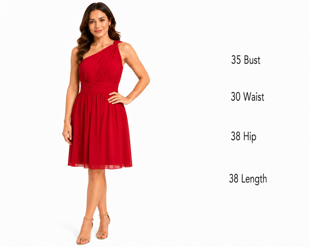 Donna Morgan Ruched Red Chiffon One Shoulder Lined Formal Cocktail Dress sz 6